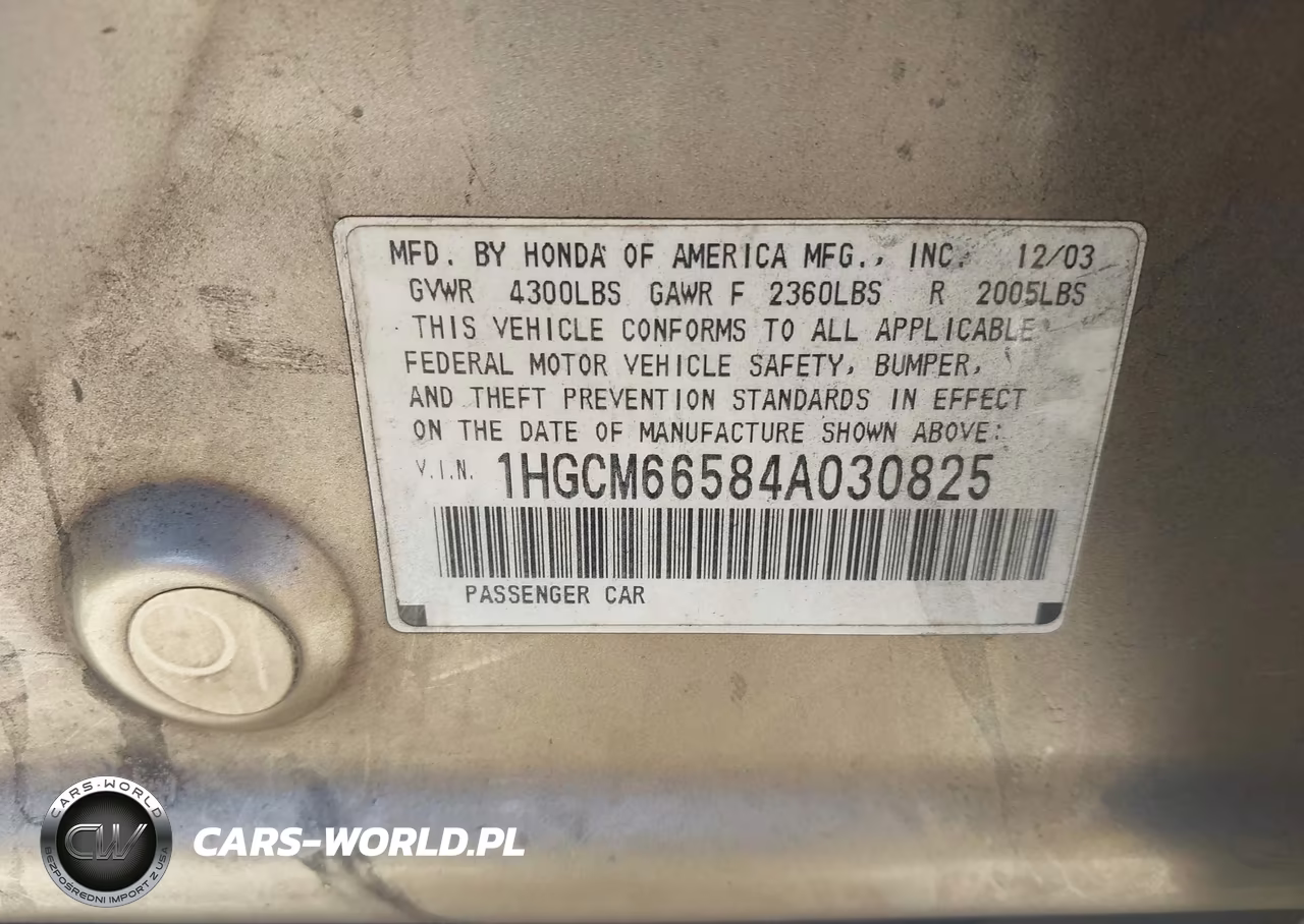 2004 Honda Accord 3.0 Ex VIN:1HGCM66584A030825 - 9