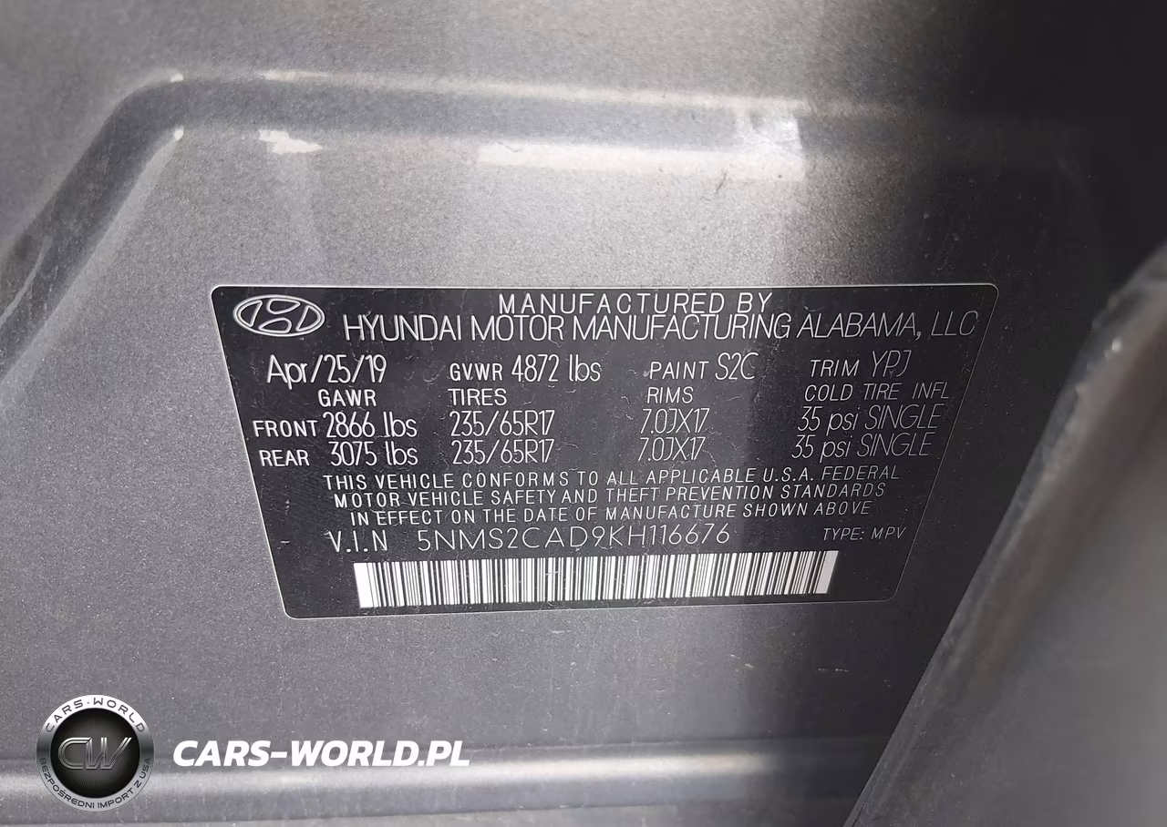 2019 Hyundai Santa Fe Se VIN:5NMS2CAD9KH116676 - 9