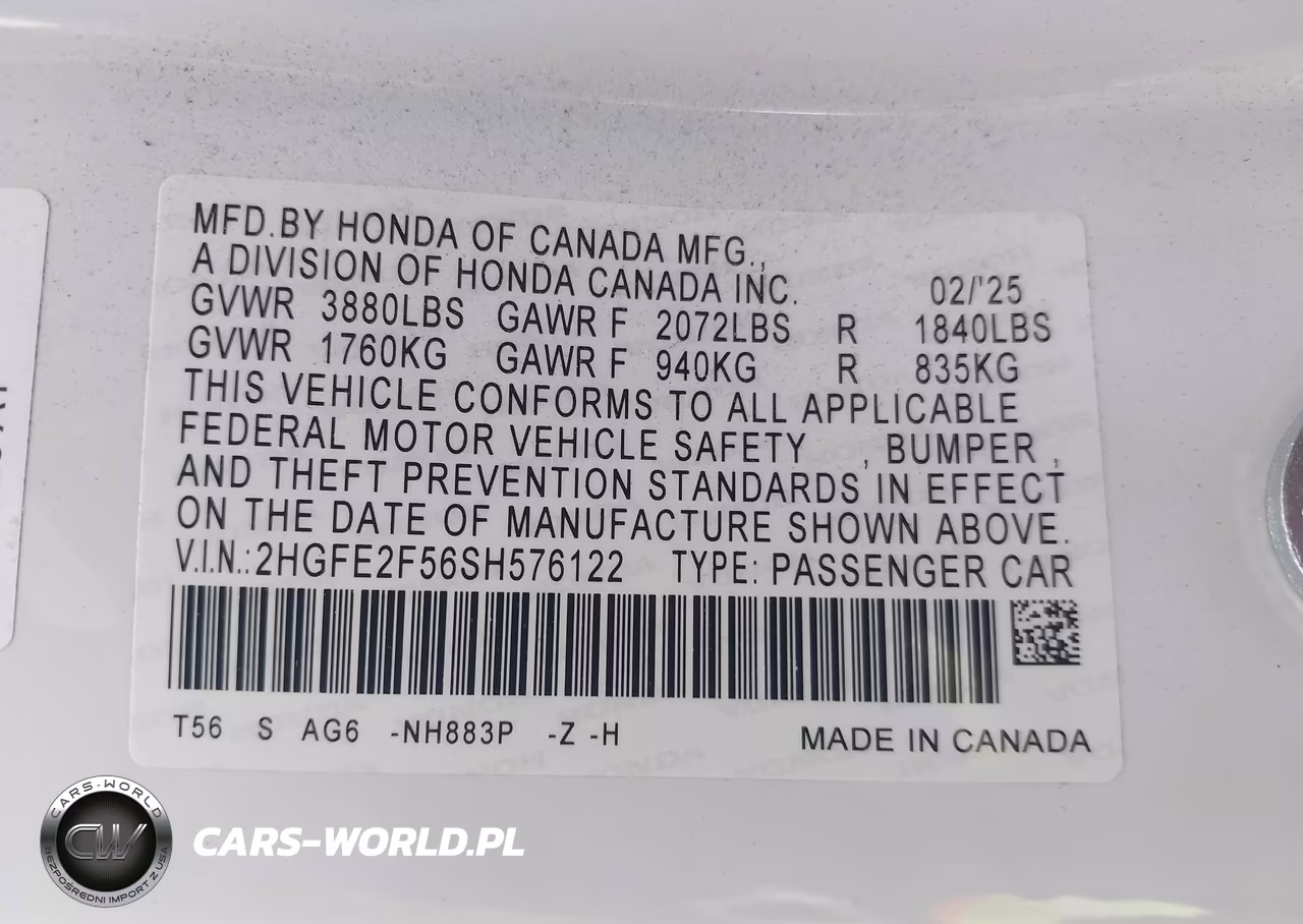 2025 Honda Civic Sport VIN:2HGFE2F56SH576122 - 9