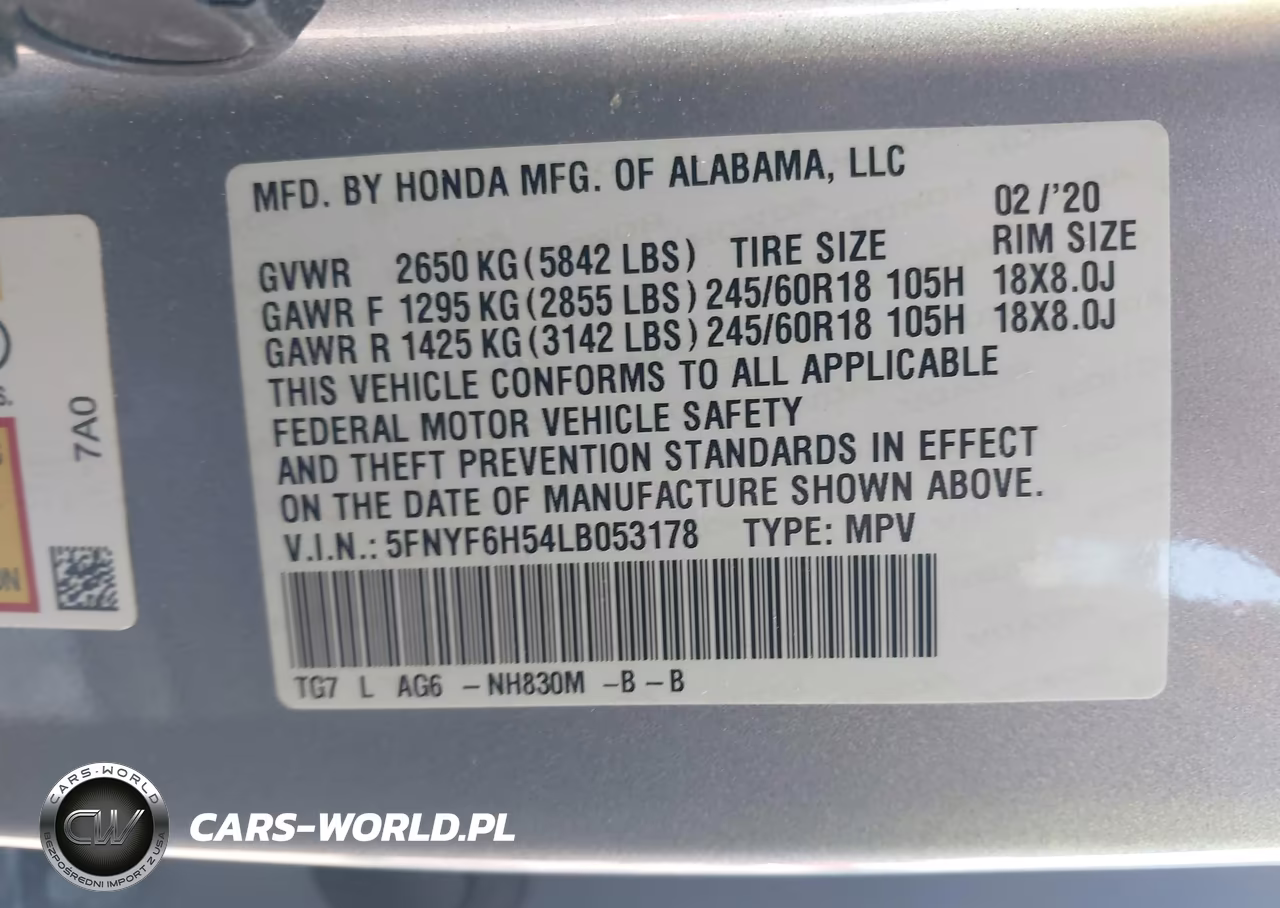2020 Honda Pilot Awd Ex-L VIN:5FNYF6H54LB053178 - 9