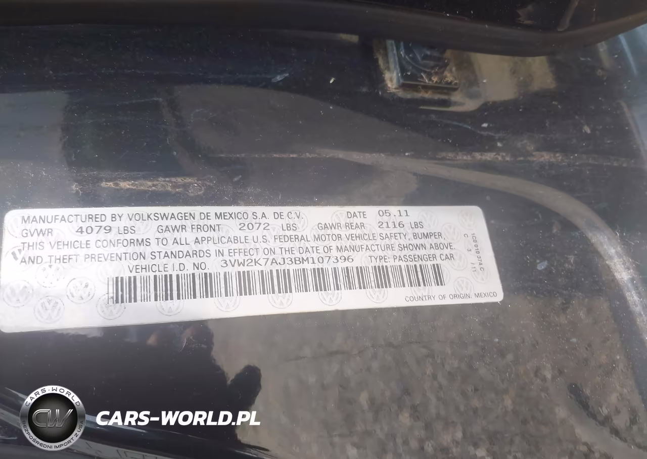 2011 Volkswagen Jetta 2.0L S VIN:3VW2K7AJ3BM107396 - 9