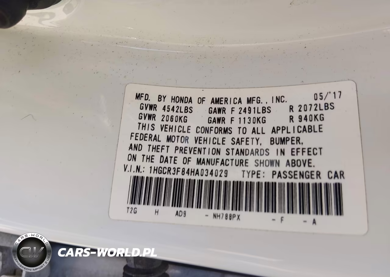 2017 Honda Accord Ex-L V6 VIN:1HGCR3F84HA034029 - 9