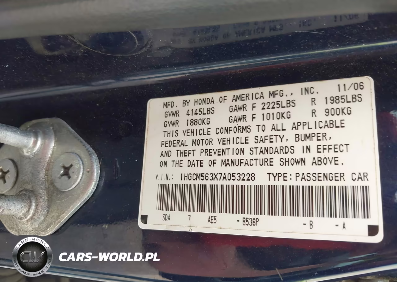 2007 Honda Accord 2.4 Se VIN:1HGCM563X7A053228 - 9
