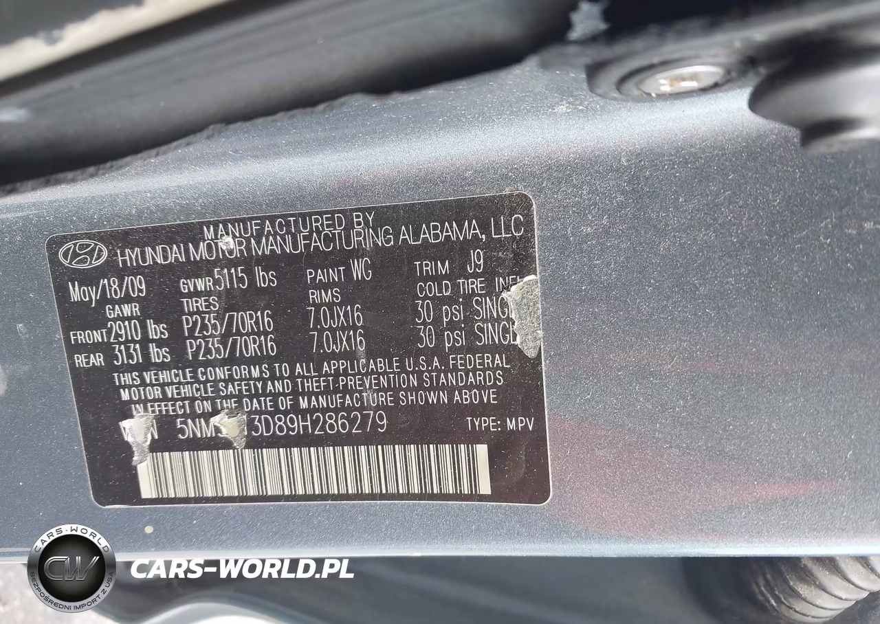 2009 Hyundai Santa Fe Gls VIN:5NMSG13D89H286279 - 9