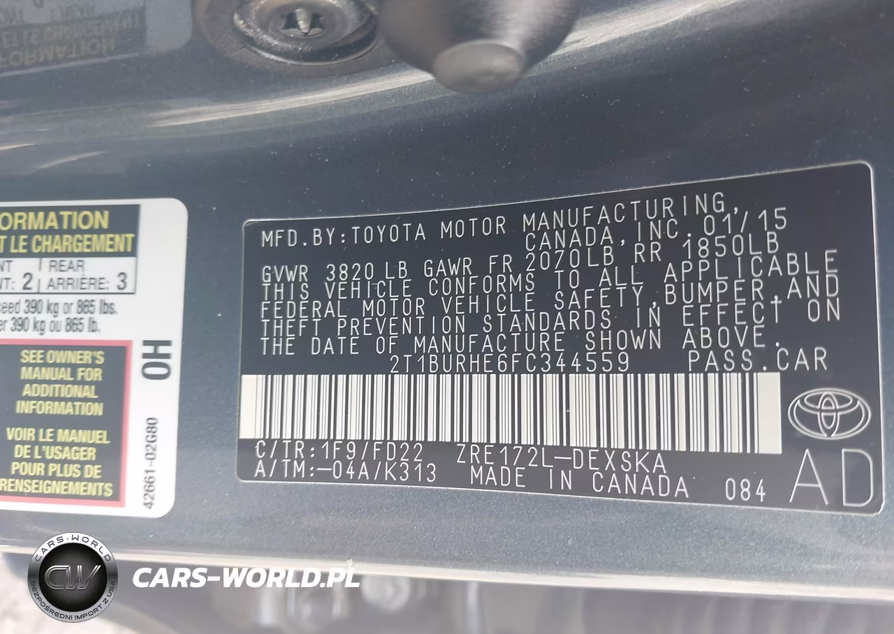 2015 Toyota Corolla S Plus VIN:2T1BURHE6FC344559 - 9