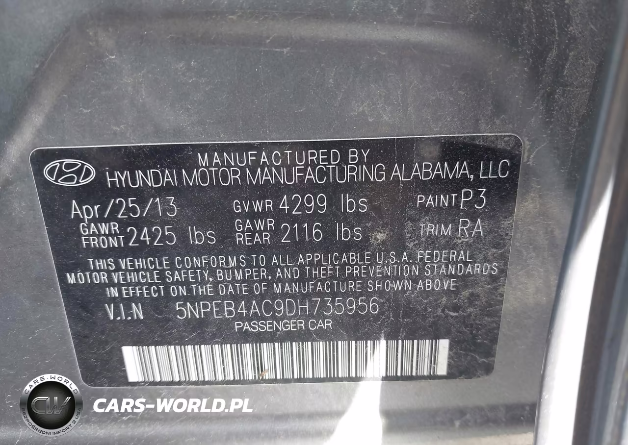 2013 Hyundai Sonata Gls VIN:5NPEB4AC9DH735956 - 9