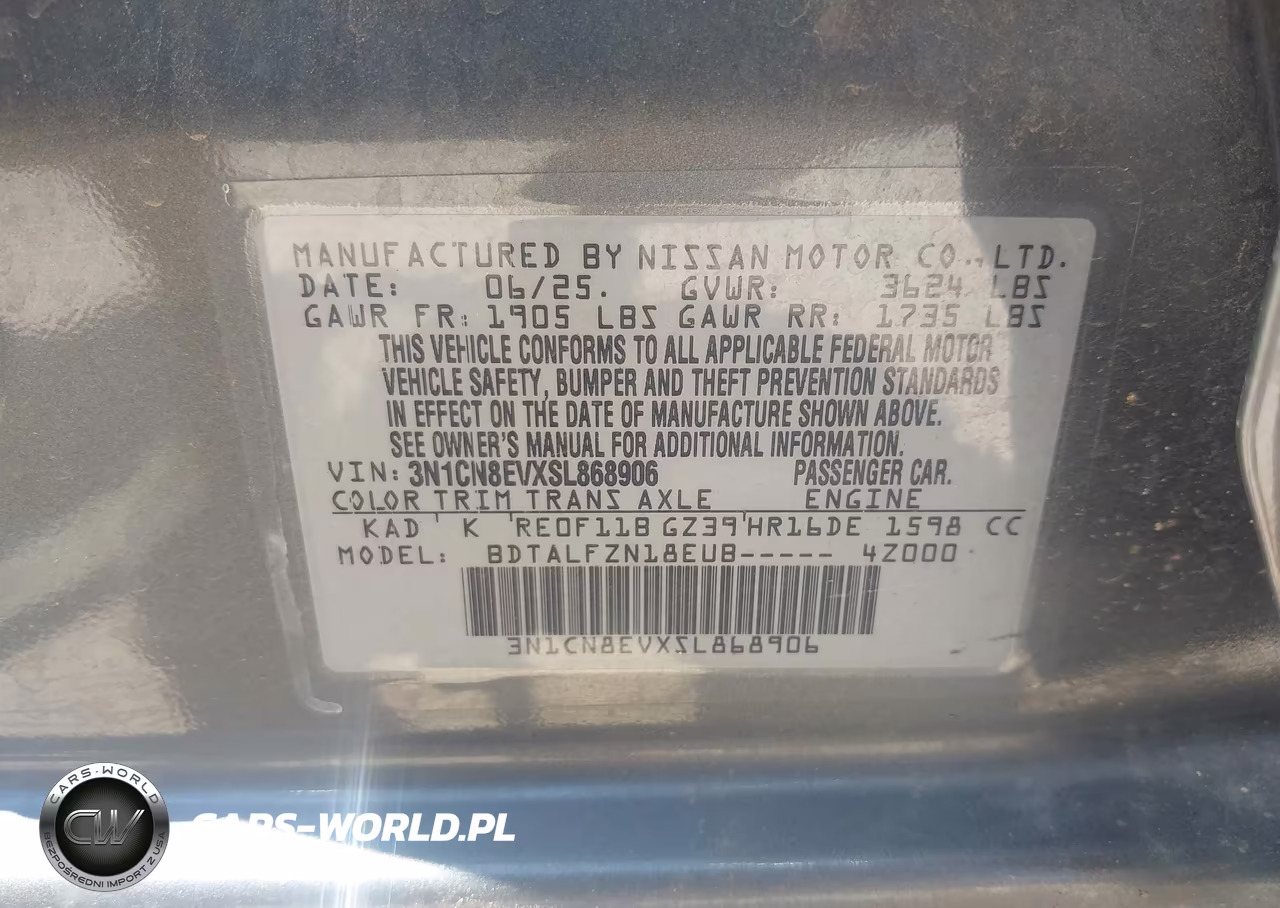 2025 Nissan Versa 1.6 Sv VIN:3N1CN8EVXSL868906 - 9