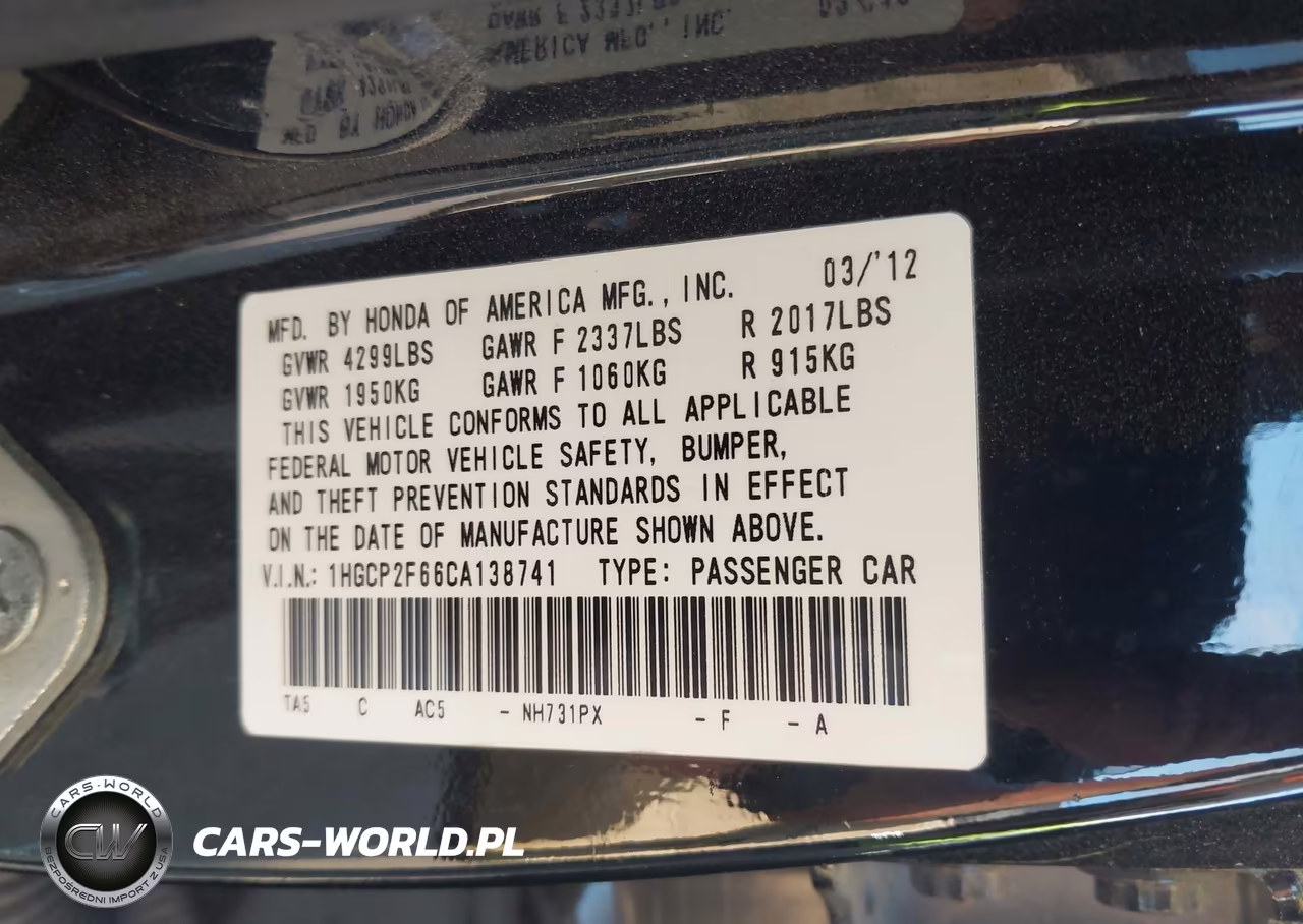 2012 Honda Accord 2.4 Se VIN:1HGCP2F66CA138741 - 9