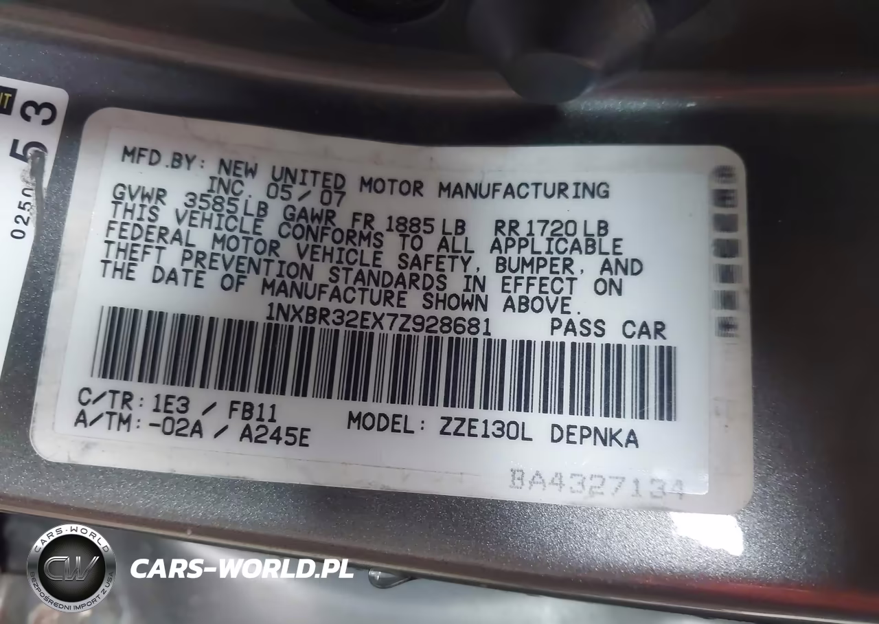 2007 Toyota Corolla Le VIN:1NXBR32EX7Z928681 - 9