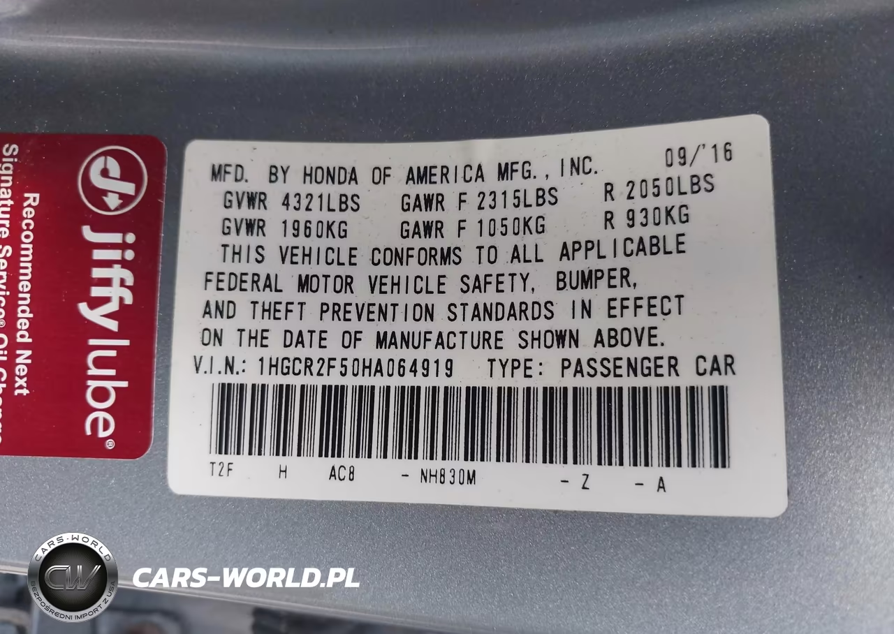 2017 Honda Accord Sport VIN:1HGCR2F50HA064919 - 9