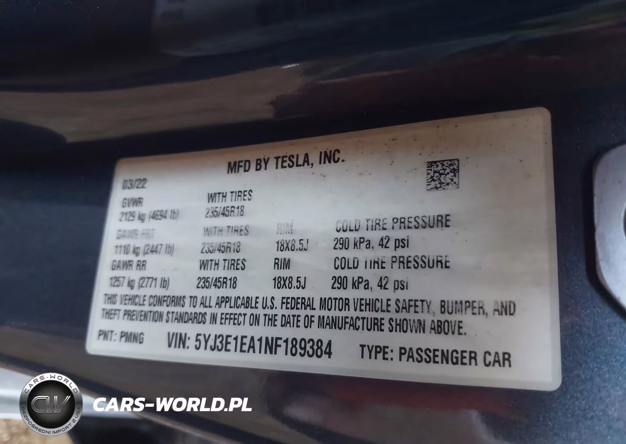 2022 Tesla Model 3 Rear-Wheel Drive VIN:5YJ3E1EA1NF189384 - 9