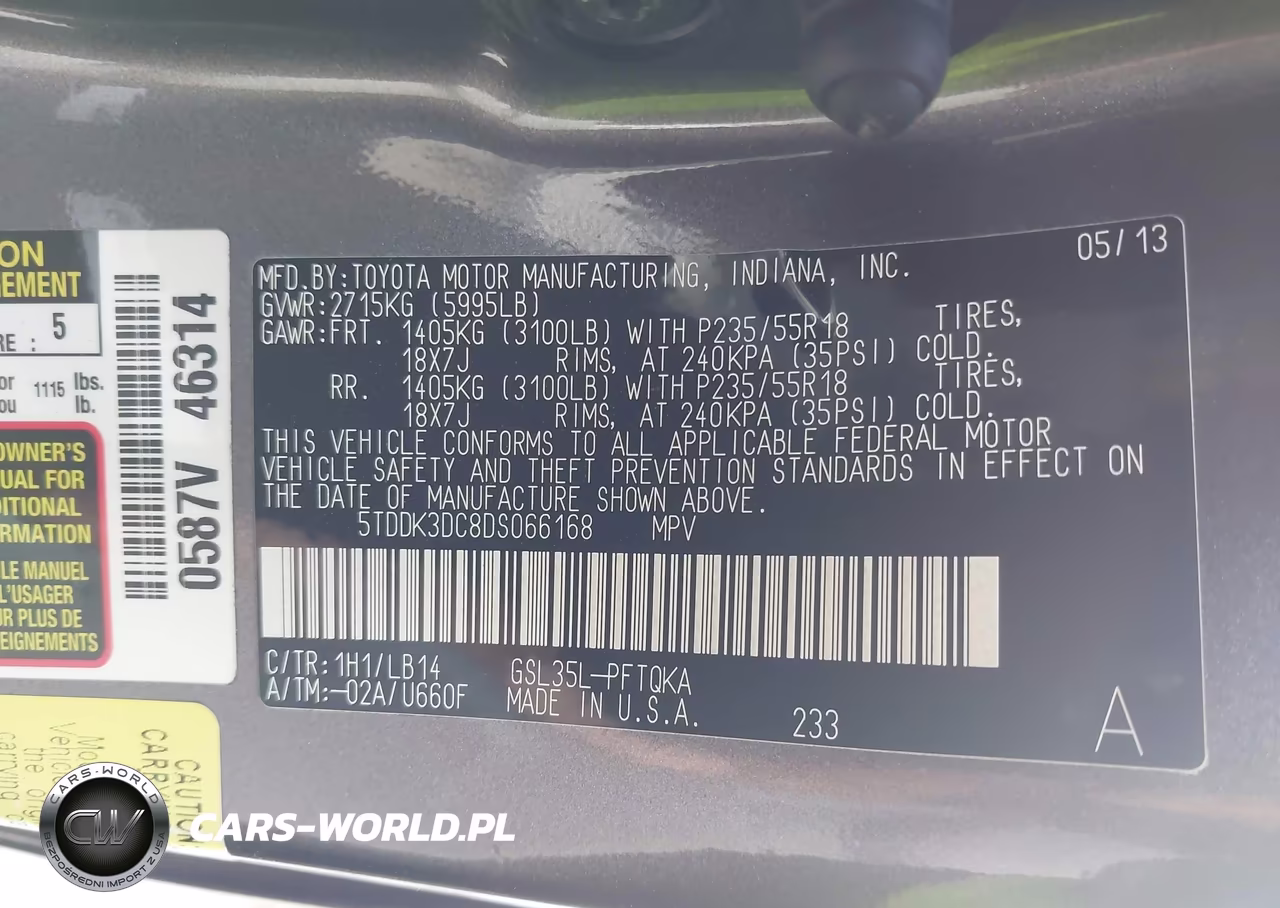 2013 Toyota Sienna Xle 7 Passenger VIN:5TDDK3DC8DS066168 - 9