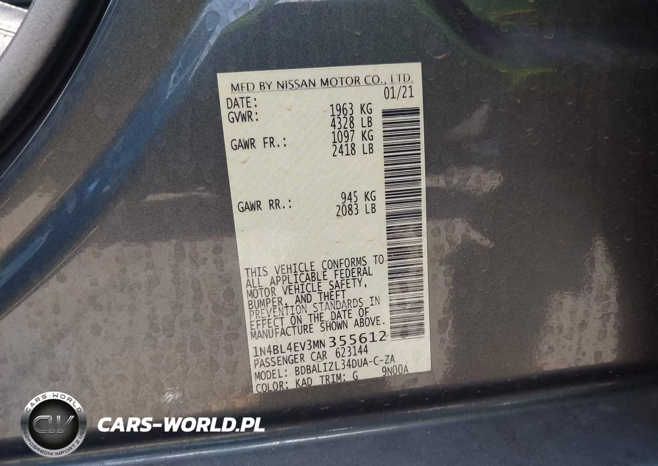 2021 Nissan Altima Sl Fwd VIN:1N4BL4EV3MN355612 - 9