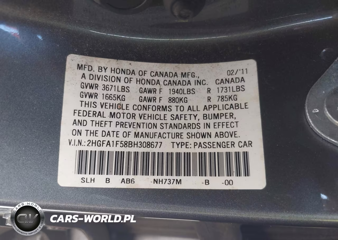 2011 Honda Civic Lx VIN:2HGFA1F58BH308677 - 9