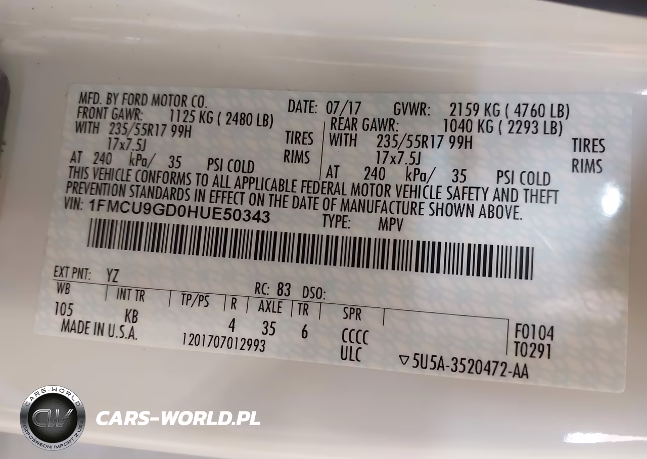 2017 Ford Escape Se VIN:1FMCU9GD0HUE50343 - 9