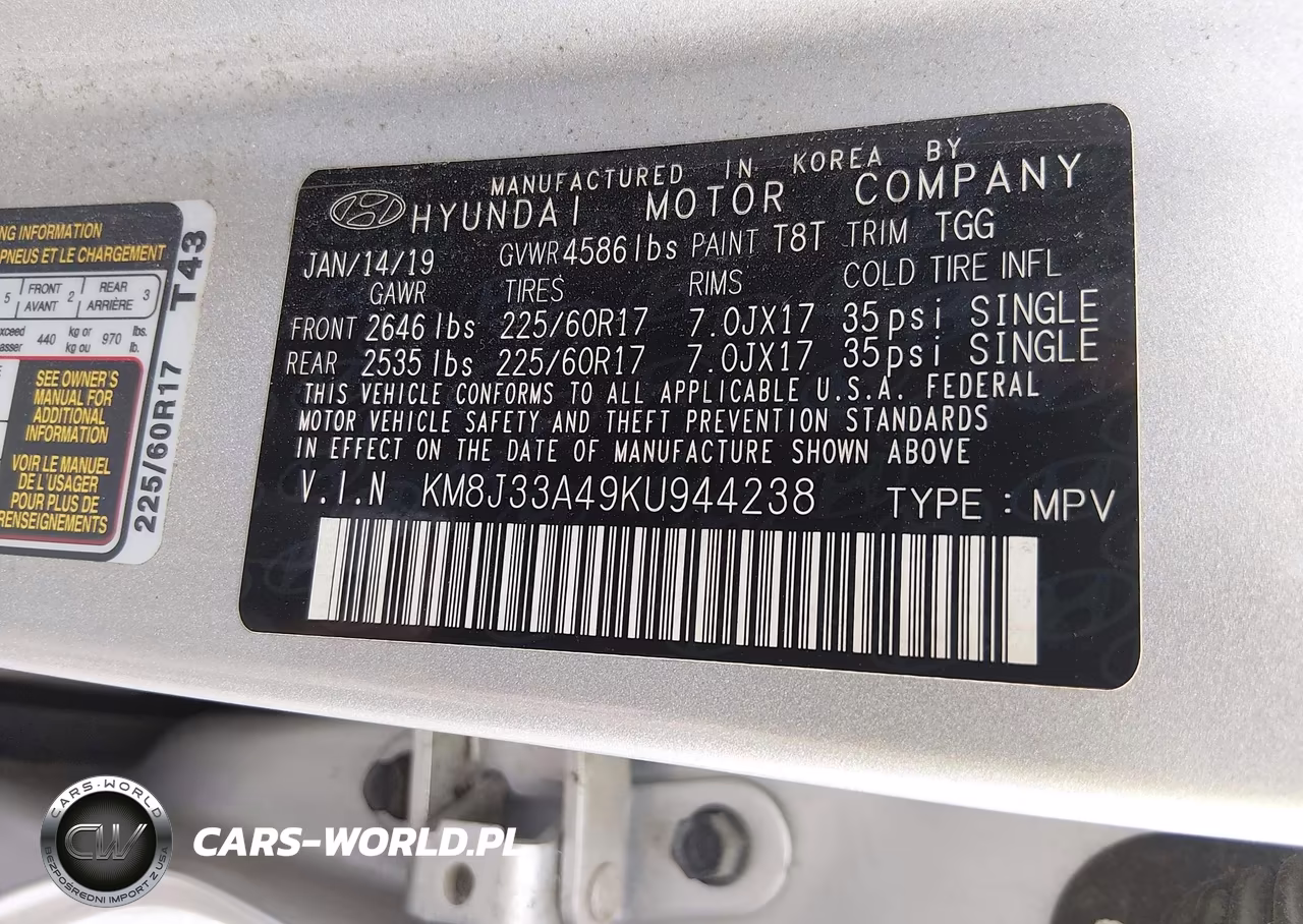 2019 Hyundai Tucson Value VIN:KM8J33A49KU944238 - 9