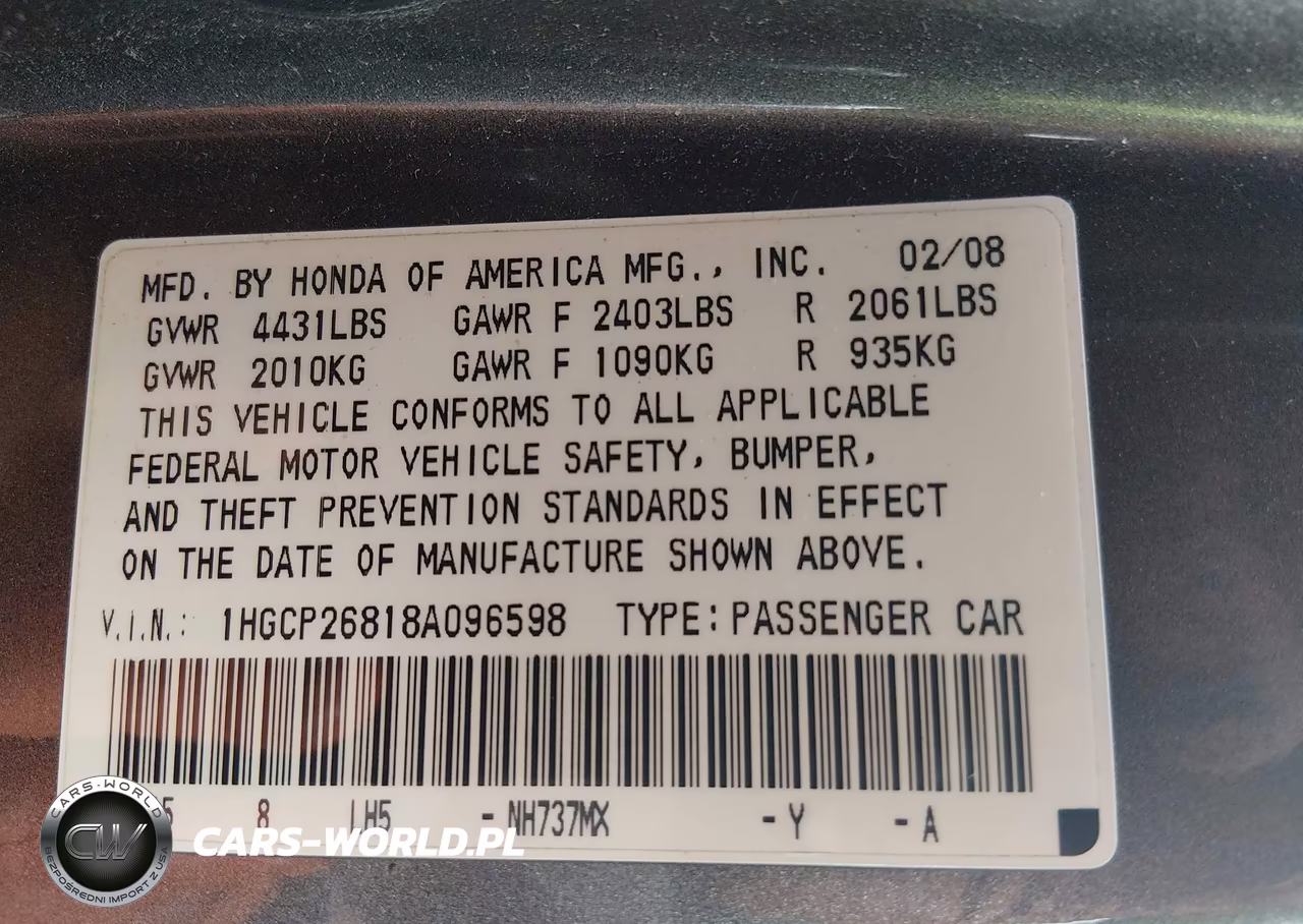 2008 Honda Accord 2.4 Ex-L VIN:1HGCP26818A096598 - 9
