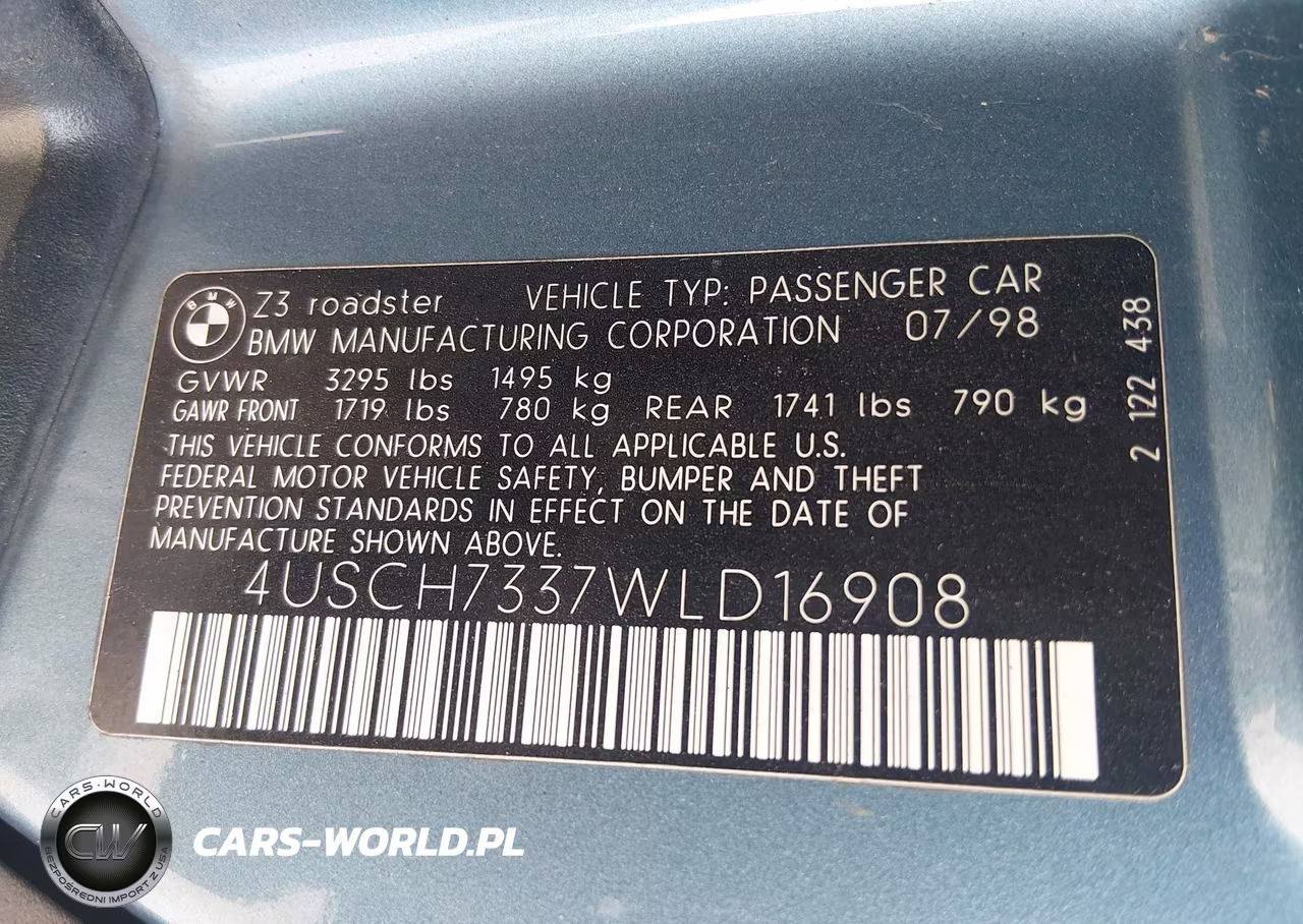 1998 BMW Z3 1.9 VIN:4USCH7337WLD16908 - 9