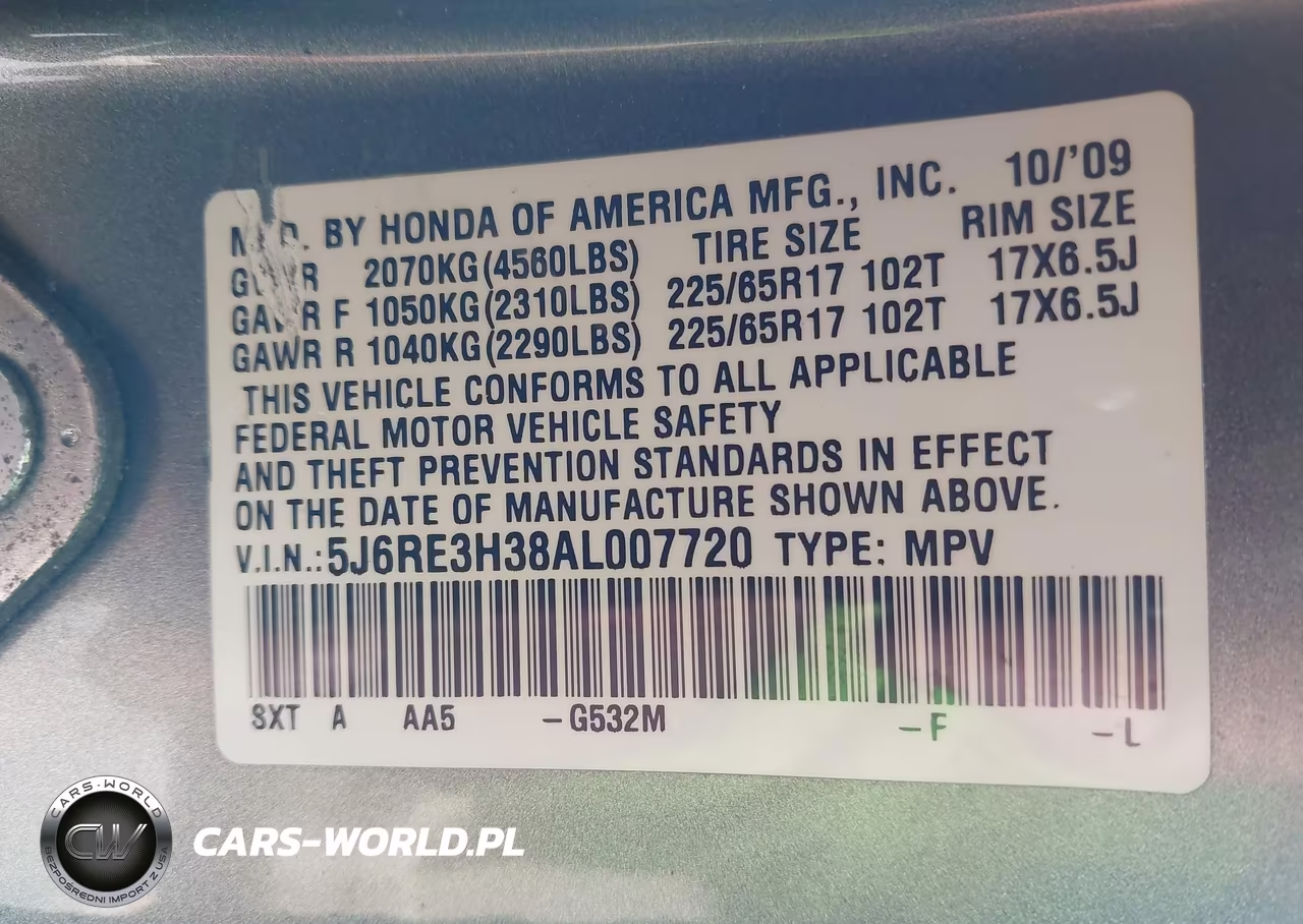 2010 Honda Cr-V Lx VIN:5J6RE3H38AL007720 - 9