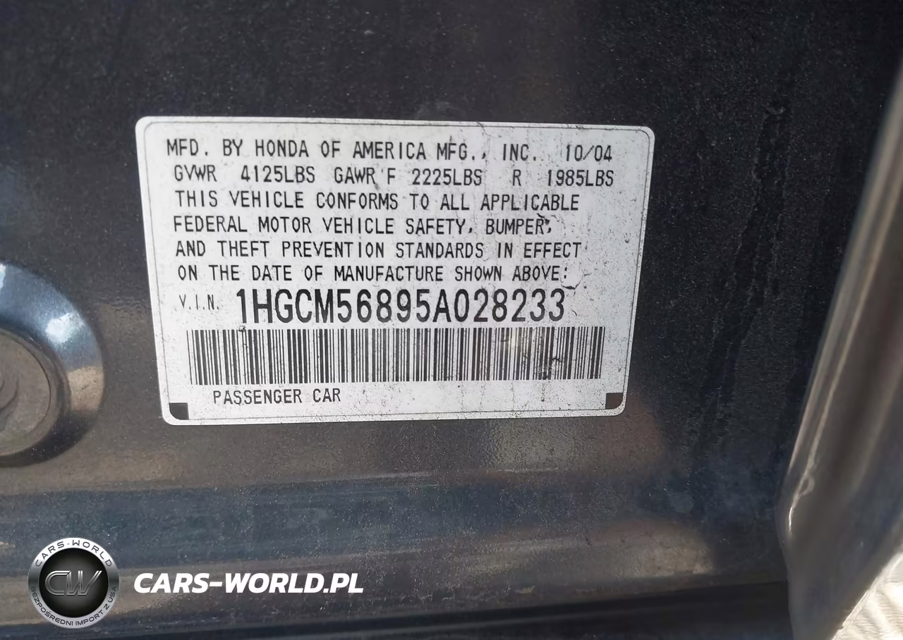 2005 Honda Accord 2.4 Ex VIN:1HGCM56895A028233 - 9
