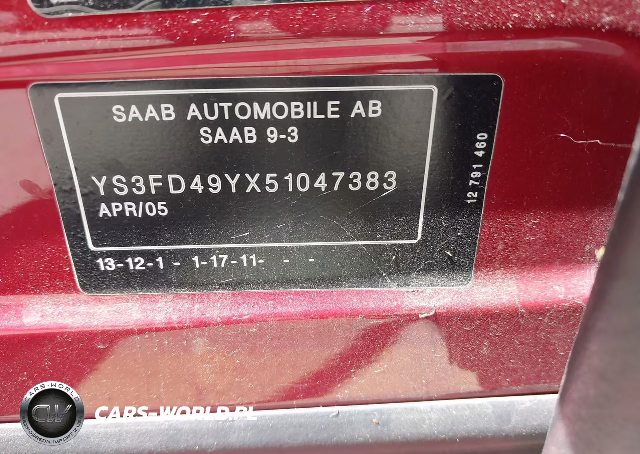 2005 Saab 9-3 Arc VIN:YS3FD49YX51047383 - 9