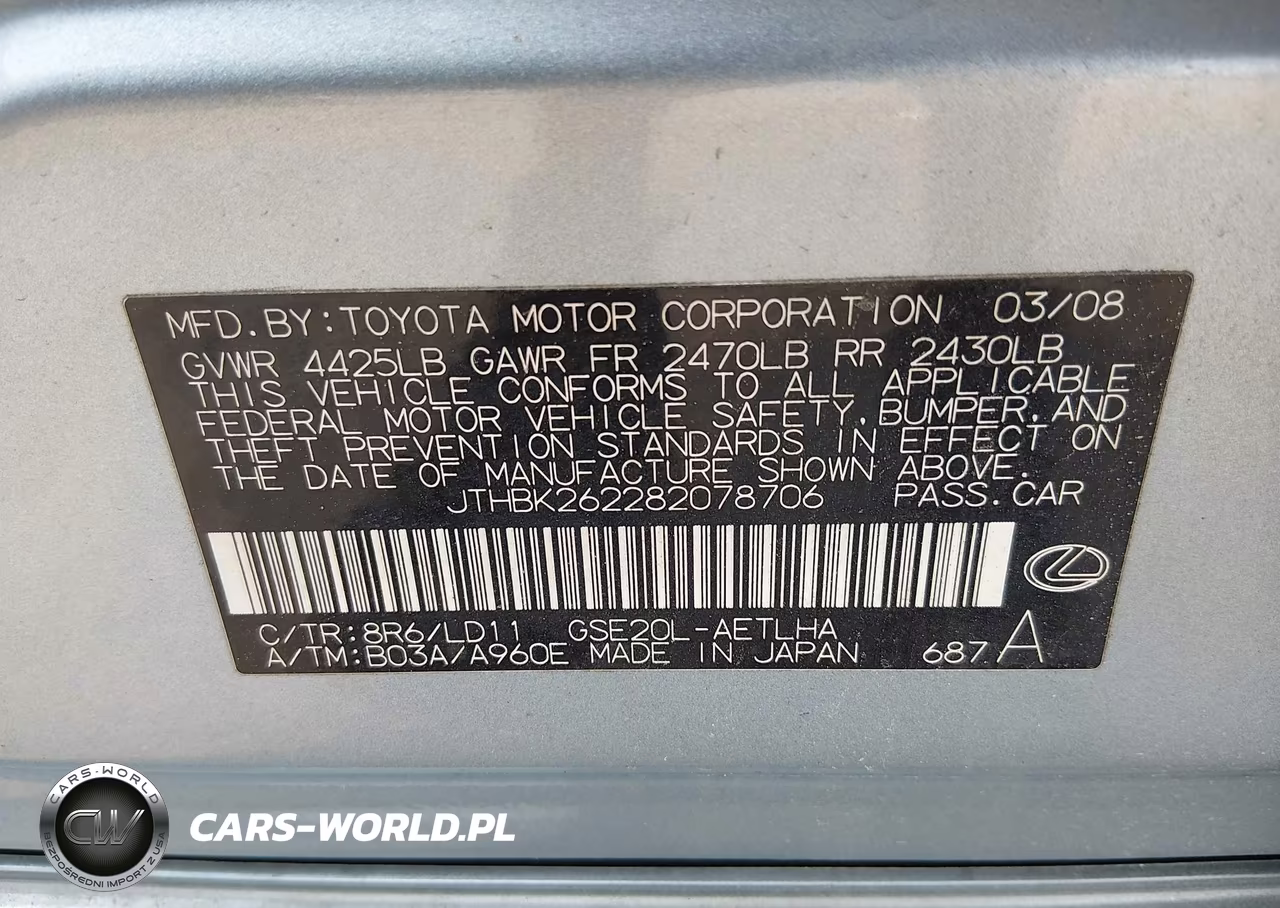 2008 Lexus Is 250 VIN:JTHBK262282078706 - 9