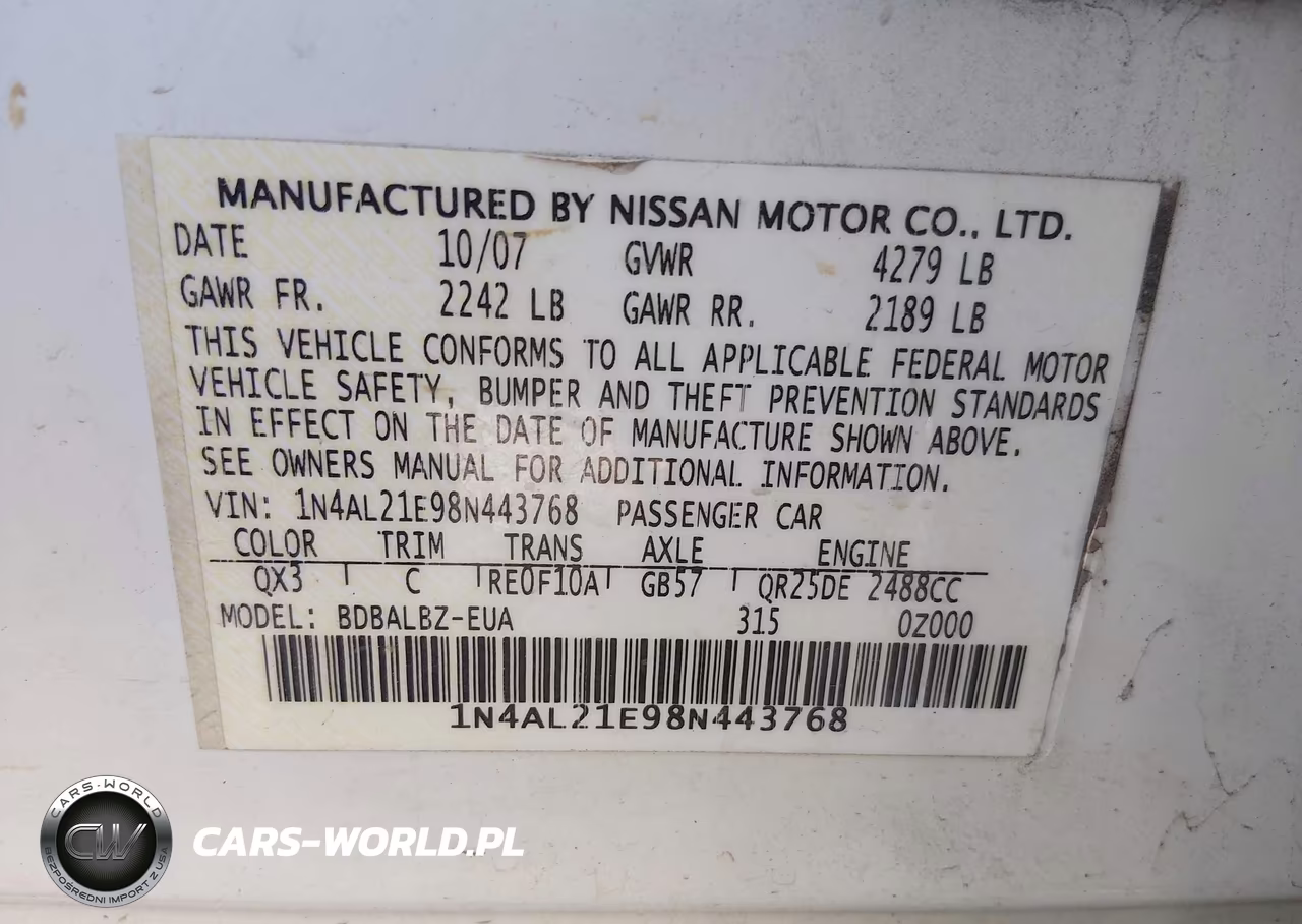 2008 Nissan Altima 2.5 Sl VIN:1N4AL21E98N443768 - 9