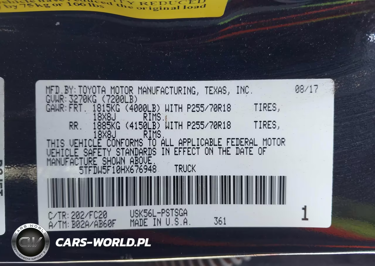 2017 Toyota Tundra Sr5 5.7L V8 VIN:5TFDW5F10HX676948 - 9