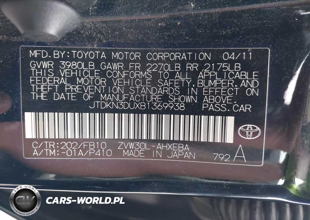 2011 Toyota Prius Two VIN:JTDKN3DUXB1369938 - 9