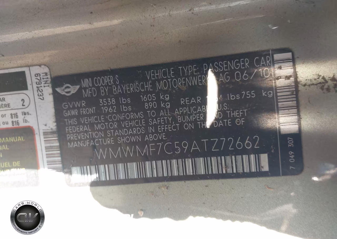 2010 Mini Cooper S VIN:WMWMF7C59ATZ72662 - 9