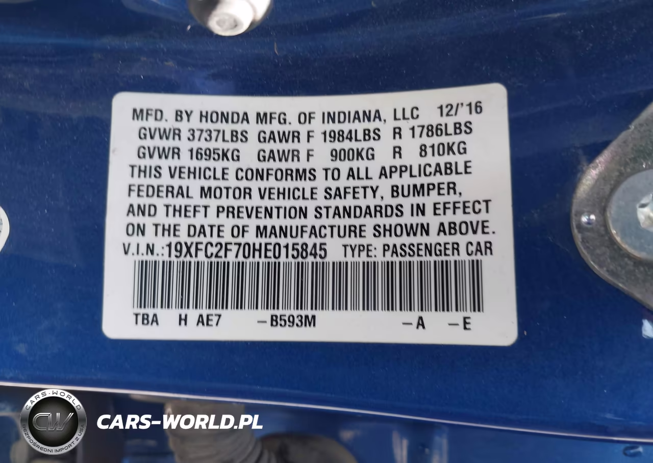 2017 Honda Civic Ex VIN:19XFC2F70HE015845 - 9