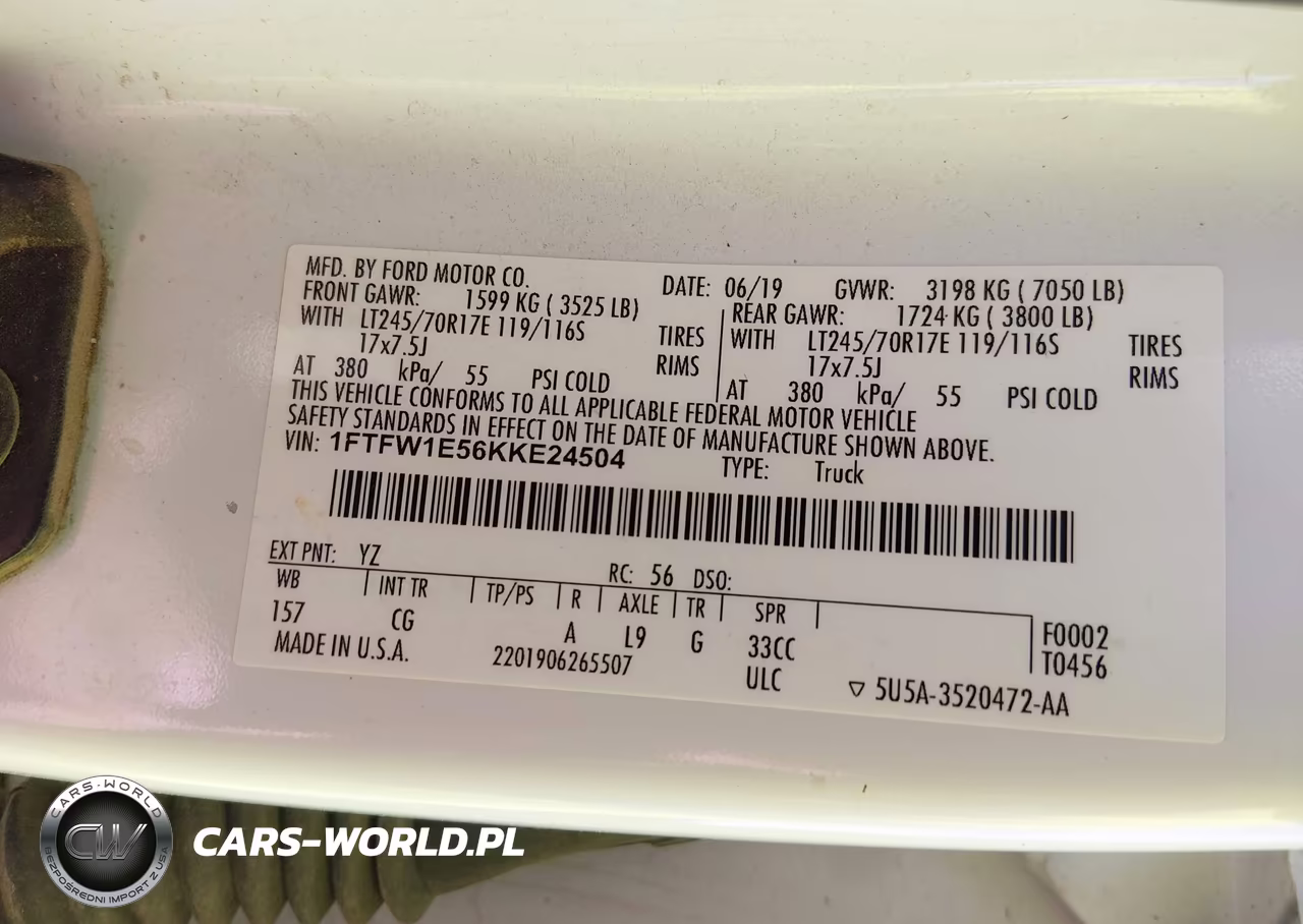 2019 Ford F-150 Xl VIN:1FTFW1E56KKE24504 - 9