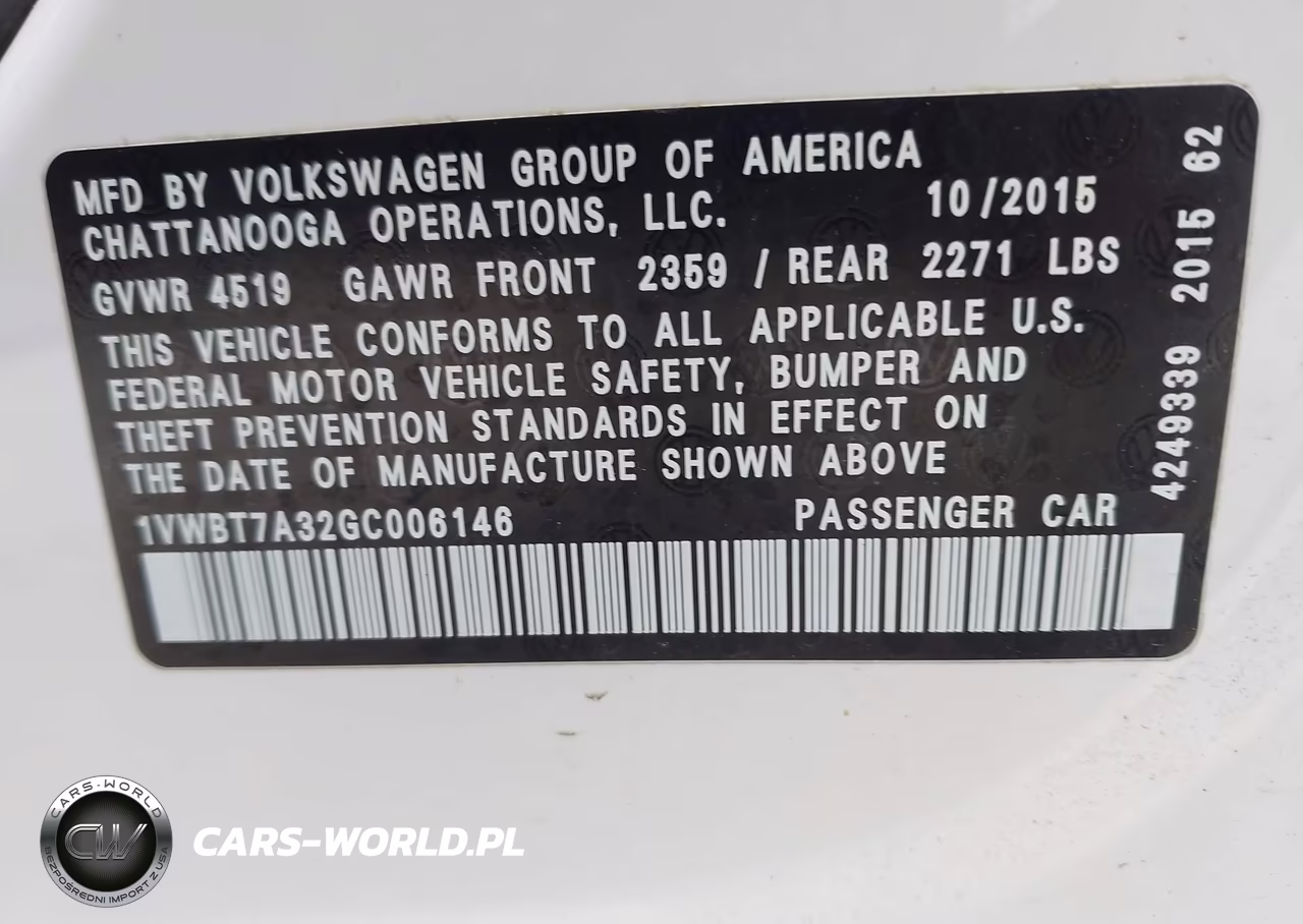 2016 Volkswagen Passat 1.8T Se VIN:1VWBT7A32GC006146 - 9