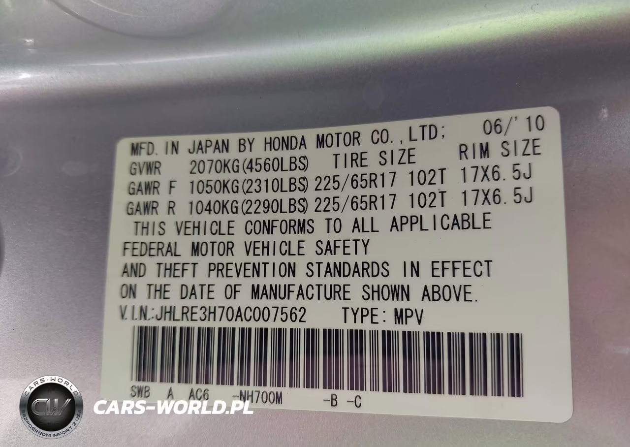 2010 Honda Cr-V Ex-L VIN:JHLRE3H70AC007562 - 9
