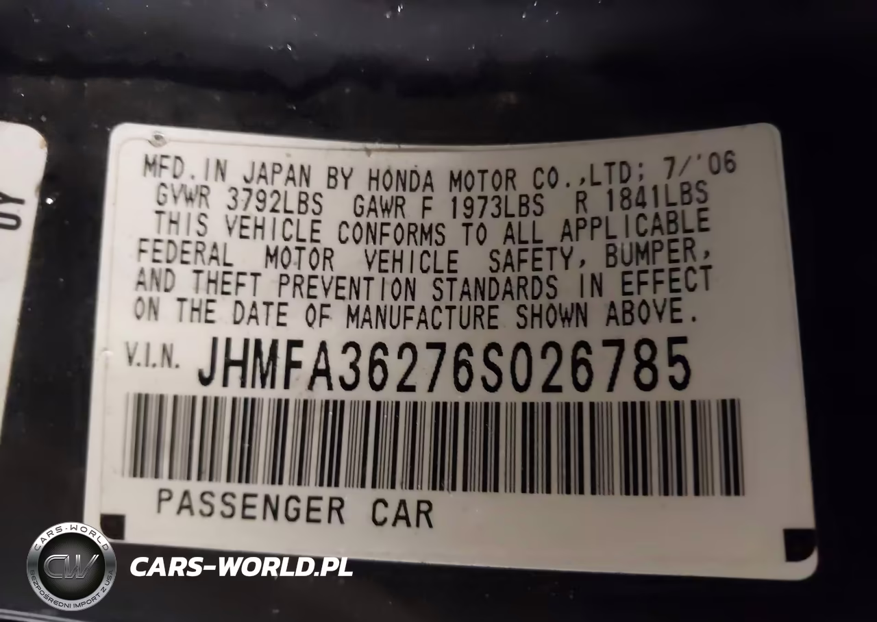 2006 Honda Civic Hybrid VIN:JHMFA36276S026785 - 9