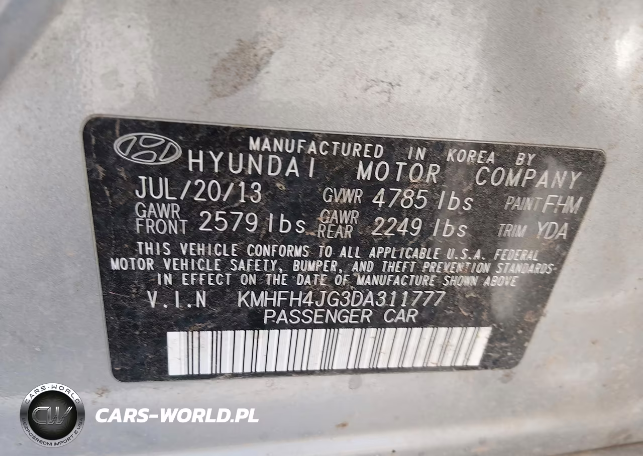 2013 Hyundai Azera VIN:KMHFH4JG3DA311777 - 9