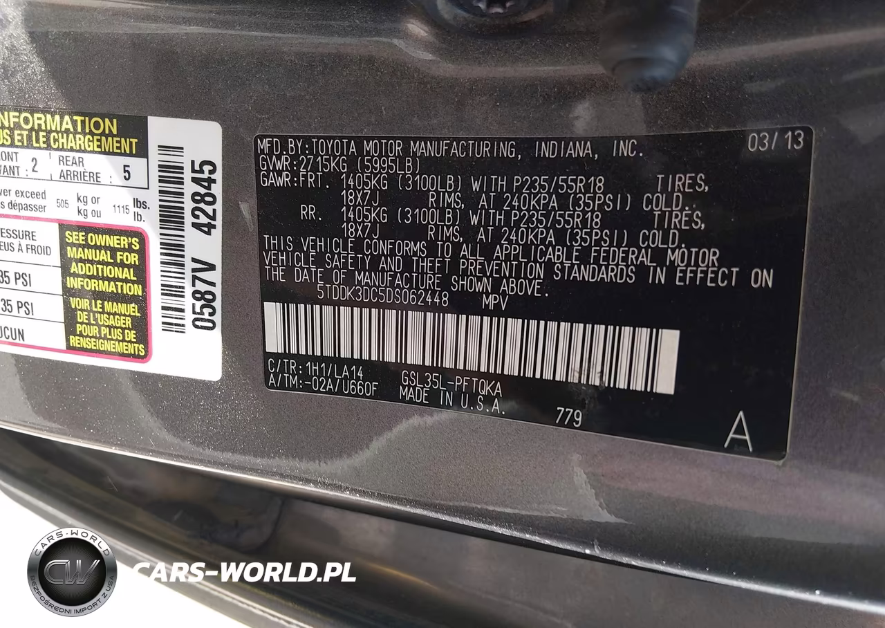 2013 Toyota Sienna Limited 7 Passenger VIN:5TDDK3DC5DS062448 - 9
