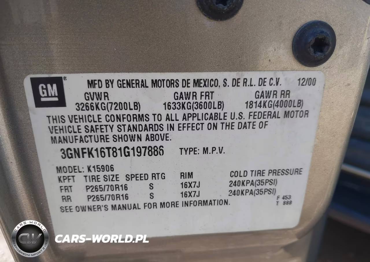2001 Chevrolet Suburban 1500 Lt VIN:3GNFK16T81G197886 - 9