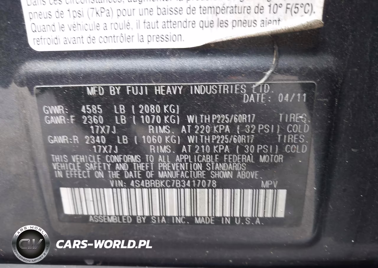 2011 Subaru Outback 2.5I Limited VIN:4S4BRBKC7B3417078 - 9
