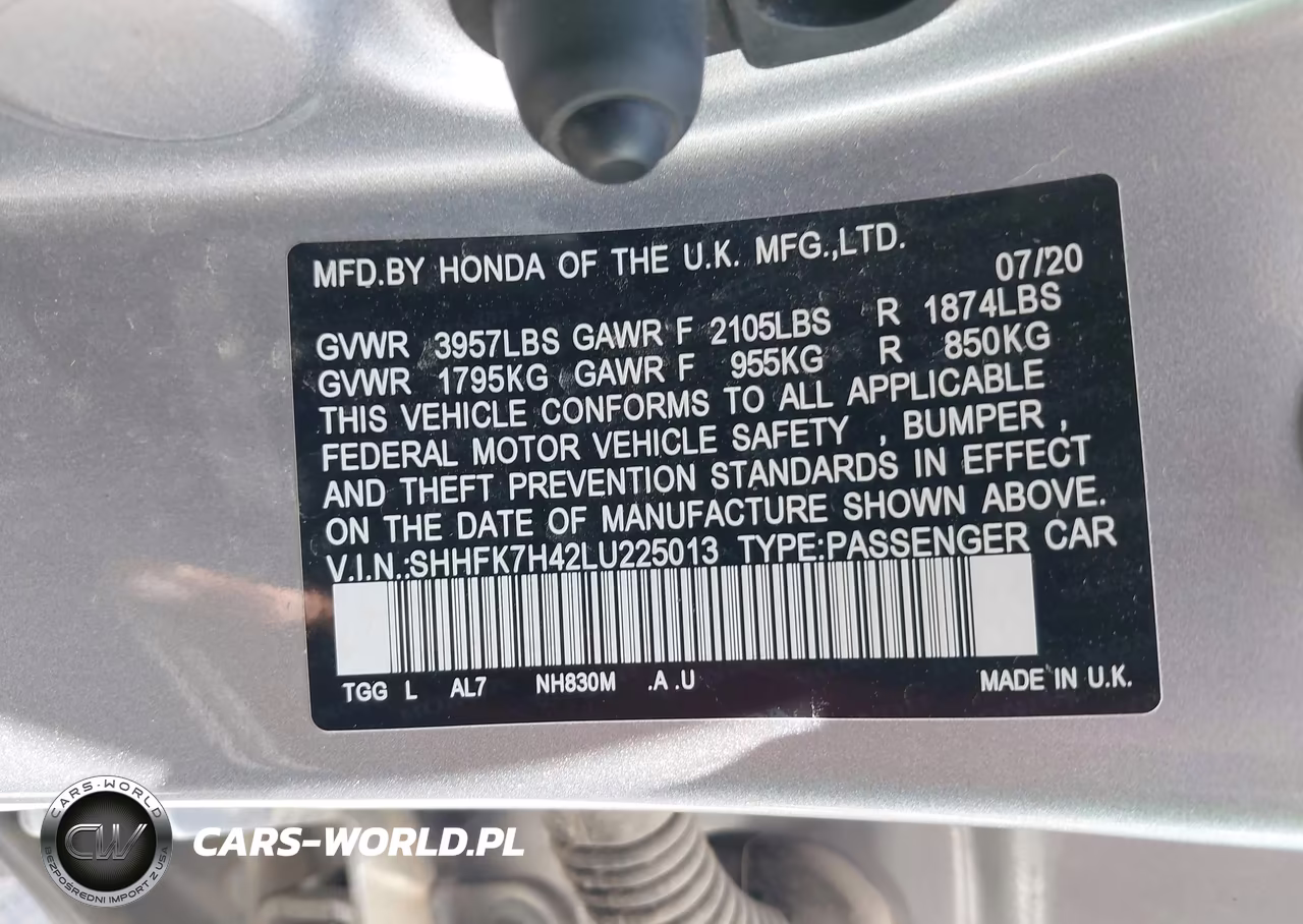 2020 Honda Civic Sport VIN:SHHFK7H42LU225013 - 9