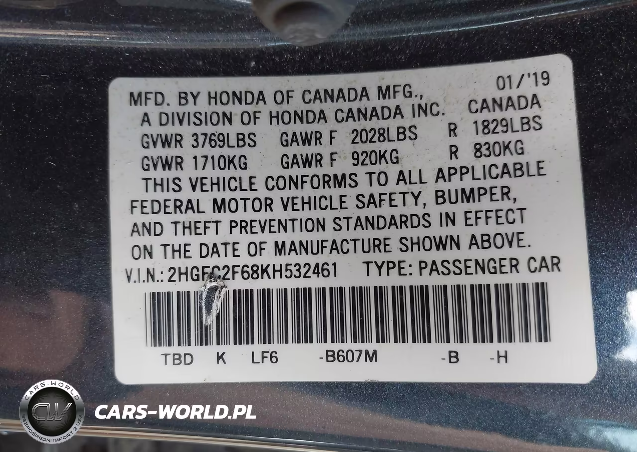 2019 Honda Civic Lx VIN:2HGFC2F68KH532461 - 9
