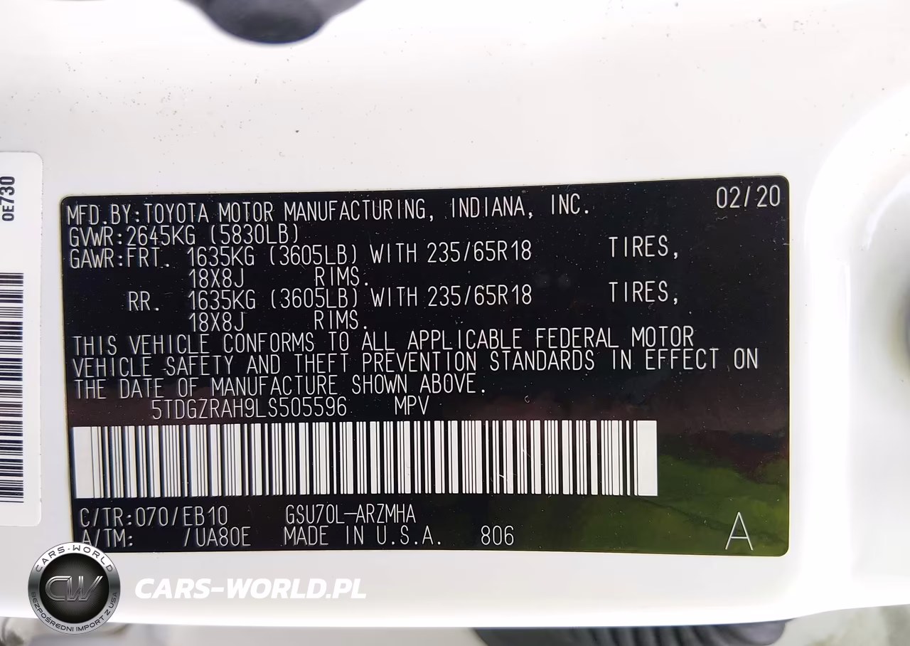 2020 Toyota Highlander Xle VIN:5TDGZRAH9LS505596 - 9