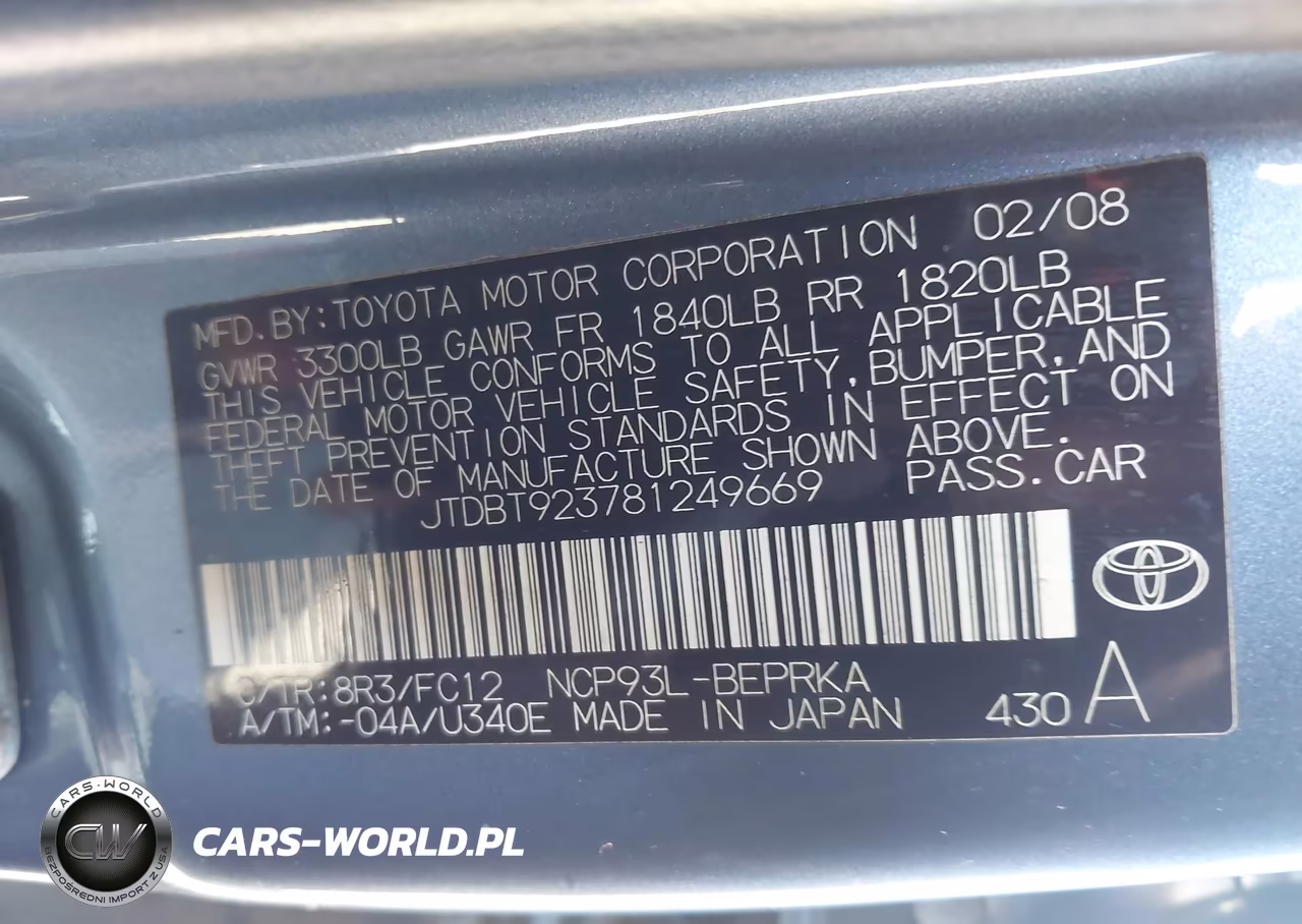 2008 Toyota Yaris VIN:JTDBT923781249669 - 9