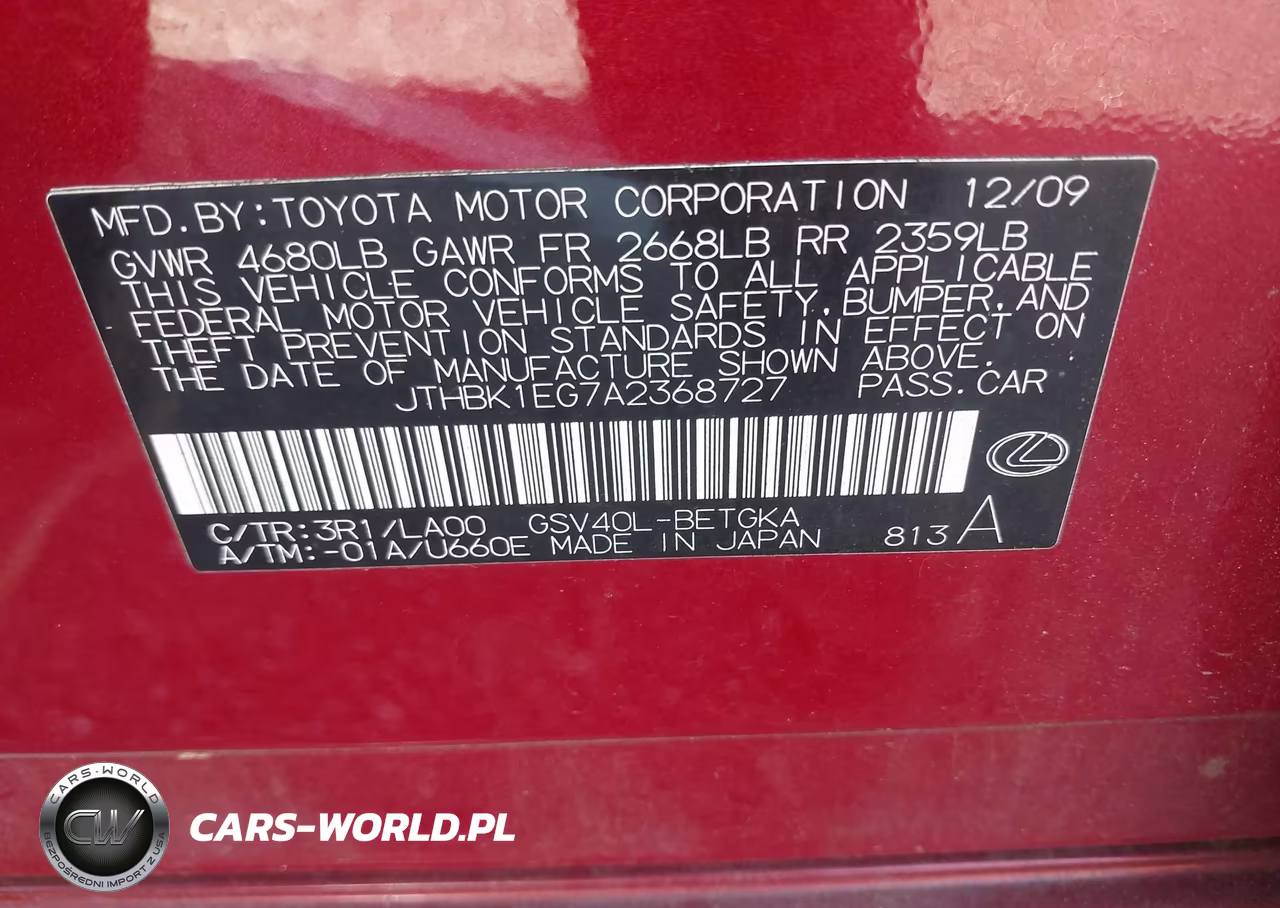 2010 Lexus Es 350 VIN:JTHBK1EG7A2368727 - 9