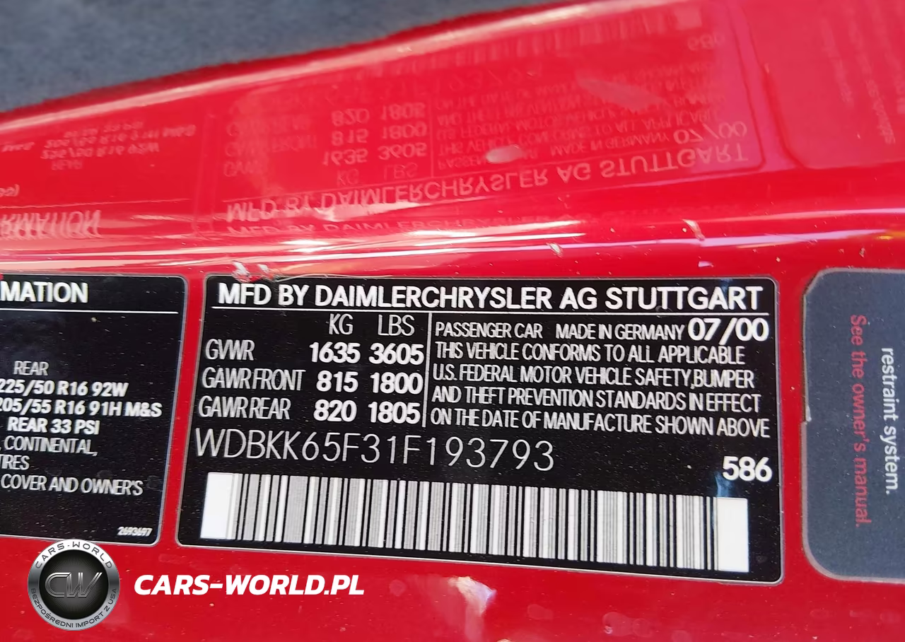 2001 Mercedes-Benz Slk 320 VIN:WDBKK65F31F193793 - 9