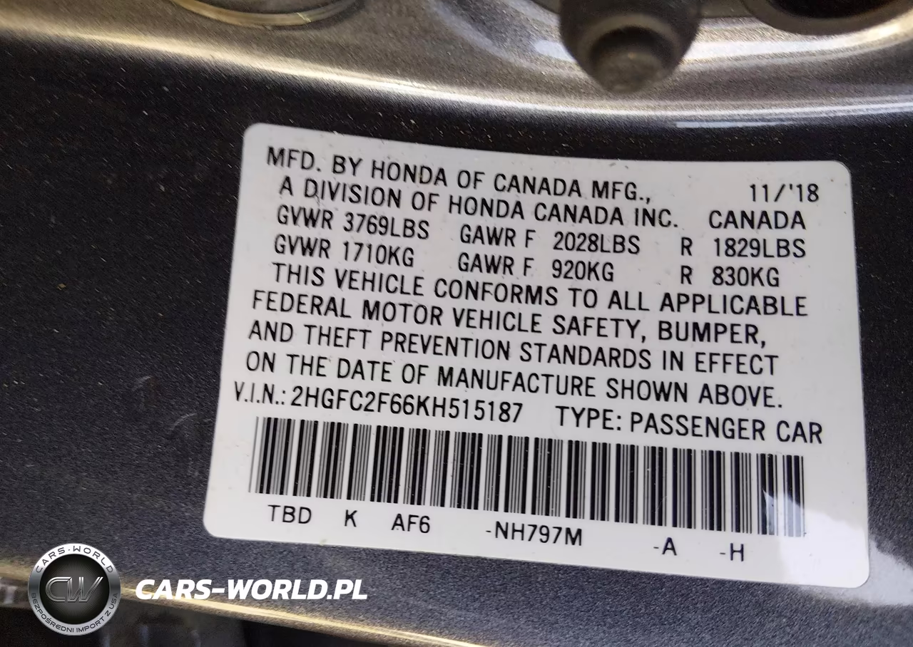 2019 Honda Civic Lx VIN:2HGFC2F66KH515187 - 9