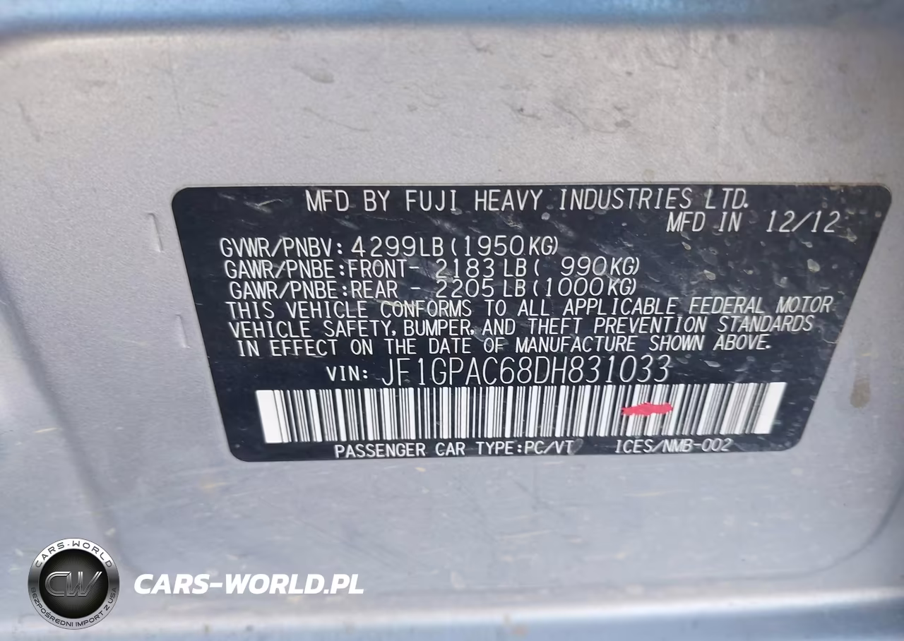 2013 Subaru Impreza 2.0I Premium VIN:JF1GPAC68DH831033 - 9