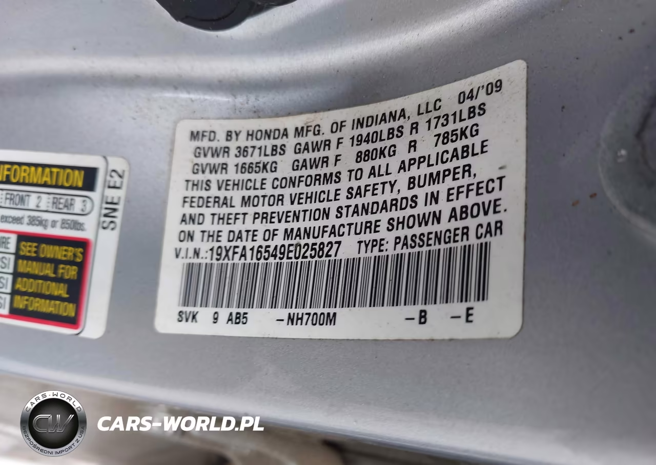2009 Honda Civic Lx VIN:19XFA16549E025827 - 9