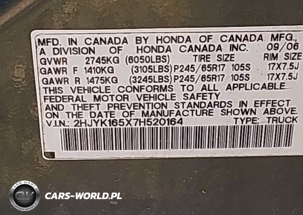 2007 Honda Ridgeline Rtl VIN:2HJYK165X7H520164 - 9