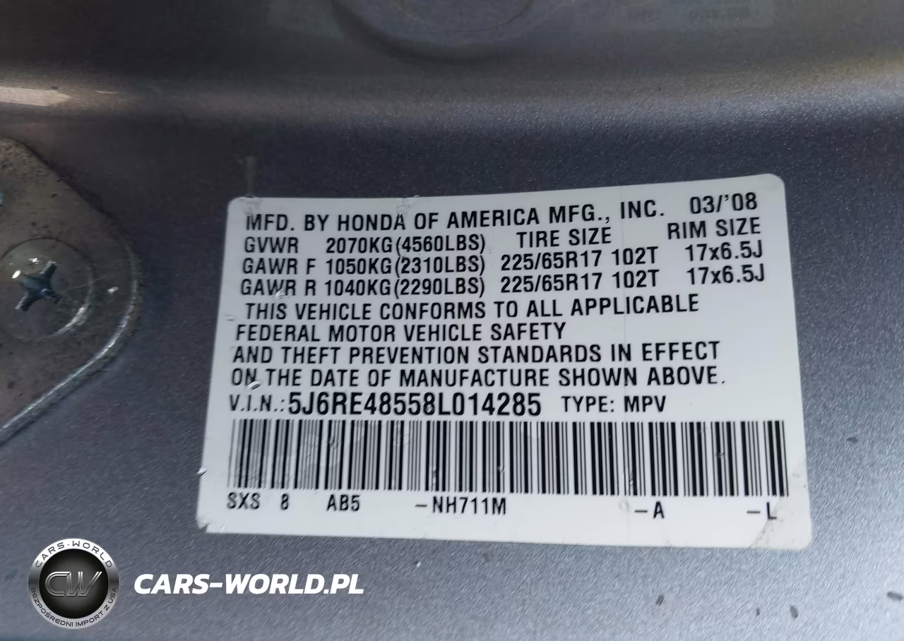 2008 Honda Cr-V Ex VIN:5J6RE48558L014285 - 9